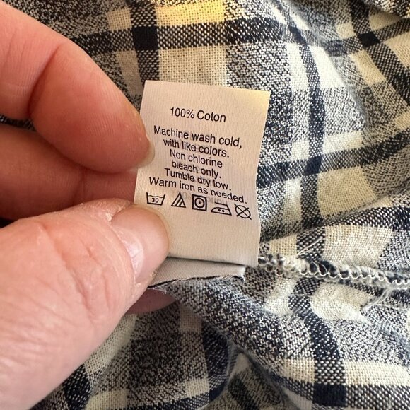 Women's S Madewell Dossier Plaid Collarless Button Down Blue Striped Trim - Picture 8 of 8